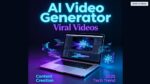 Vibrant AI video generator blog banner with neon digital art and key SEO phrases for content creation and viral videos.