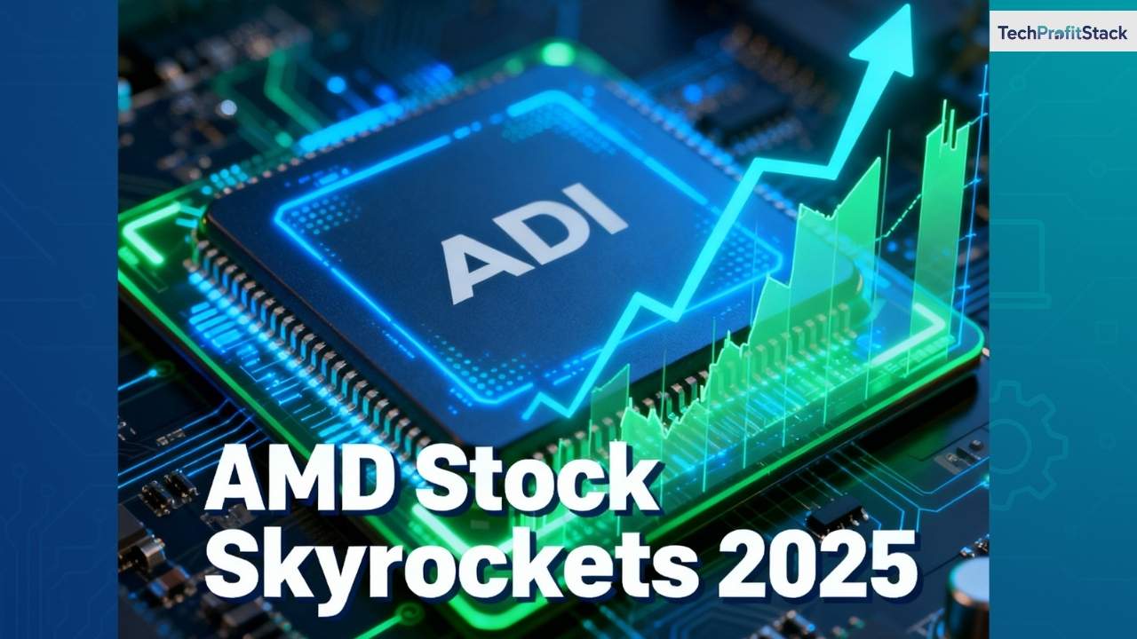 Vibrant futuristic digital AI chip with rising stock market graph for AMD stock trending 2025