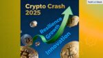Crypto Crash 2025 with digital coins, upward growth arrows, and innovation theme