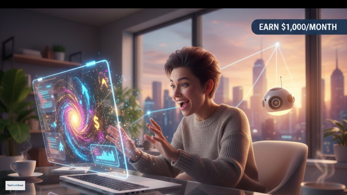 A professional workspace showing a person using Vibe Coding 2026 tools to build a successful AI business.