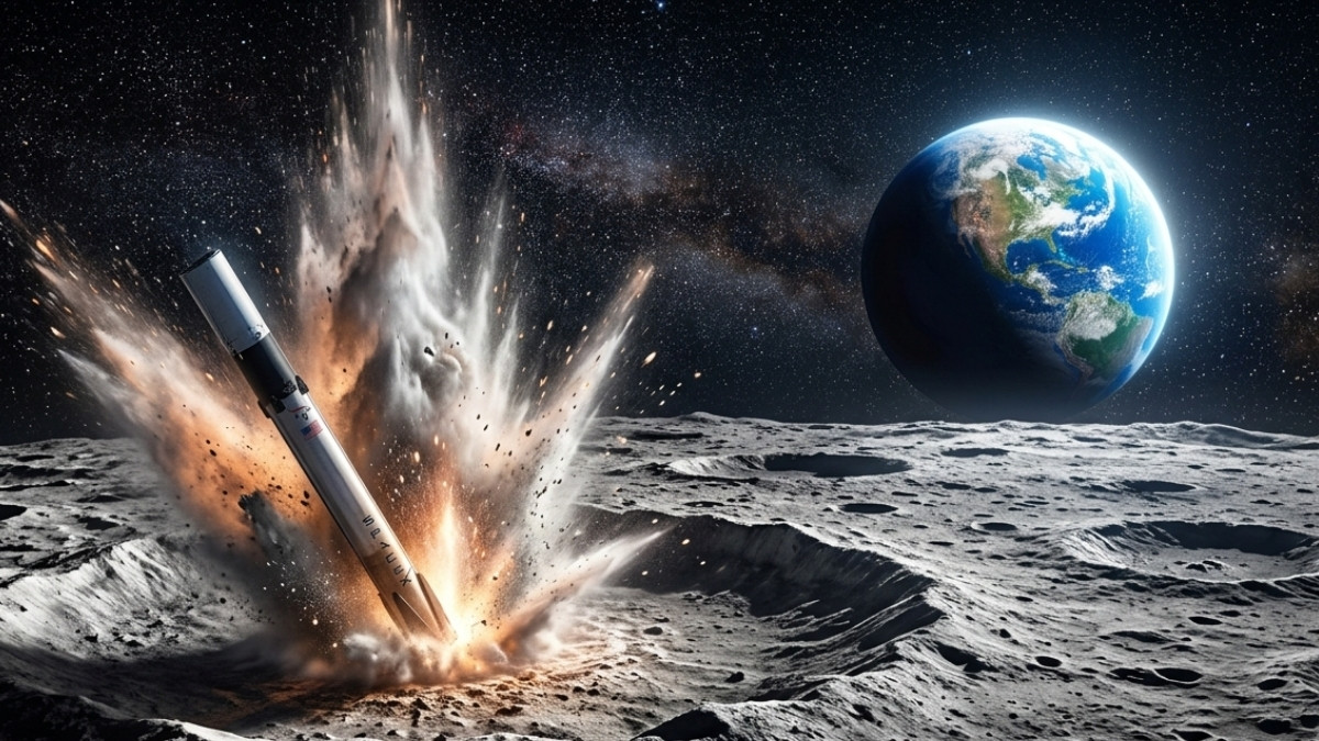 The dynamic impact site of the SpaceX rocket moon crash near Einstein Crater.
